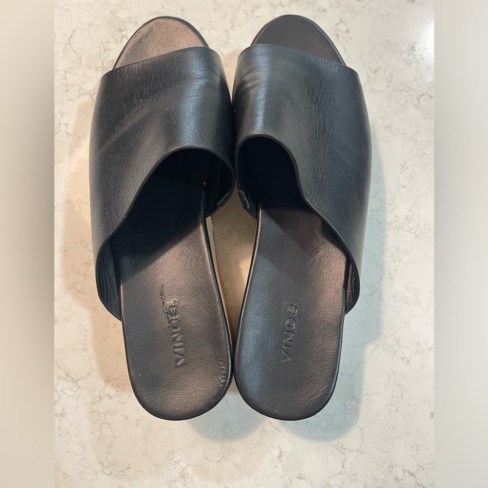Vince Black Leather Platform Slides - Size 10